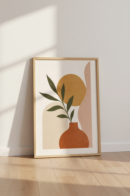 Boho Botanical Abstract Wall Art | Terracotta &amp; Green Minimalist Poster, Bedroom Decor