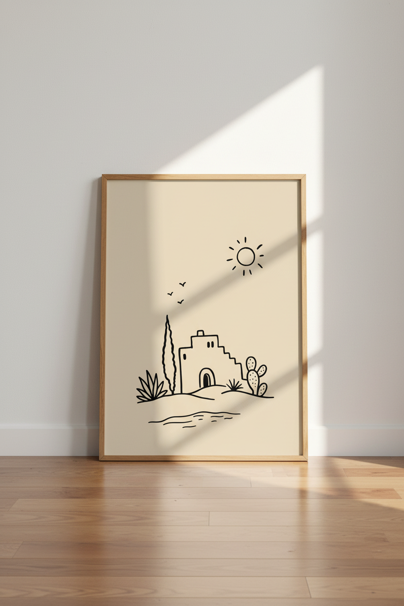 Southwest Desert Pueblo Wall Art | Minimalist Line Art Poster | Boho Home Decor