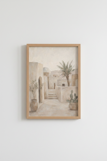 Mediterranean Village Wall Art | Neutral Desert Landscape Decor | Boho Aesthetic Poster