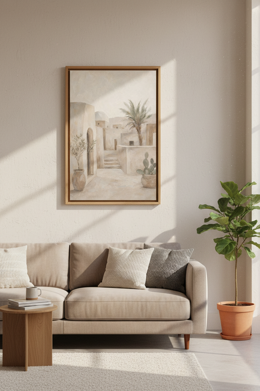 Mediterranean Village Wall Art | Neutral Desert Landscape Decor | Boho Aesthetic Poster