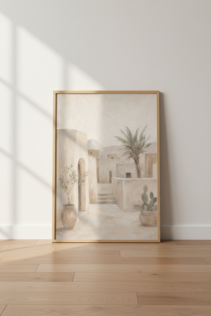 Mediterranean Village Wall Art | Neutral Desert Landscape Decor | Boho Aesthetic Poster