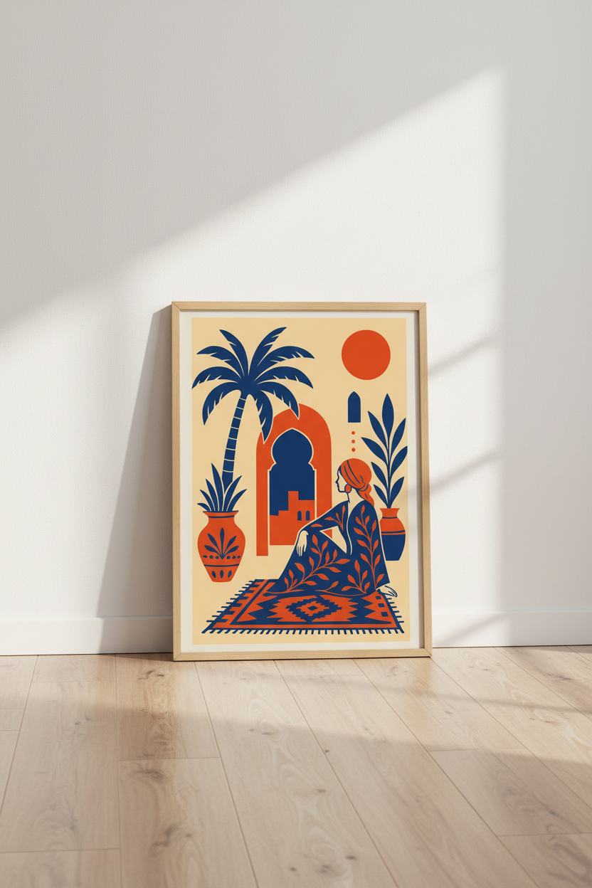 Moroccan Woman Wall Art | Boho Mediterranean Print, Living Room Decor