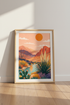 Desert Sunset Landscape Wall Art | Terracotta Boho Decor | Southwest Mountain Poster