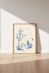 Mediterranean Landscape Wall Art | Blue Line Art Print, Coastal Home Decor