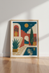 Mediterranean Villa Wall Art | Boho Terracotta Landscape, Living Room Decor