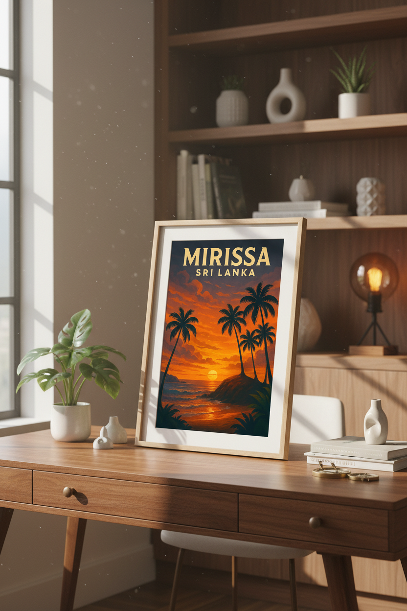 Mirissa Sri Lanka Travel Art Print | Tropical Sunset Beach Wall Art | Retro Coastal Decor | Instant Download Poster