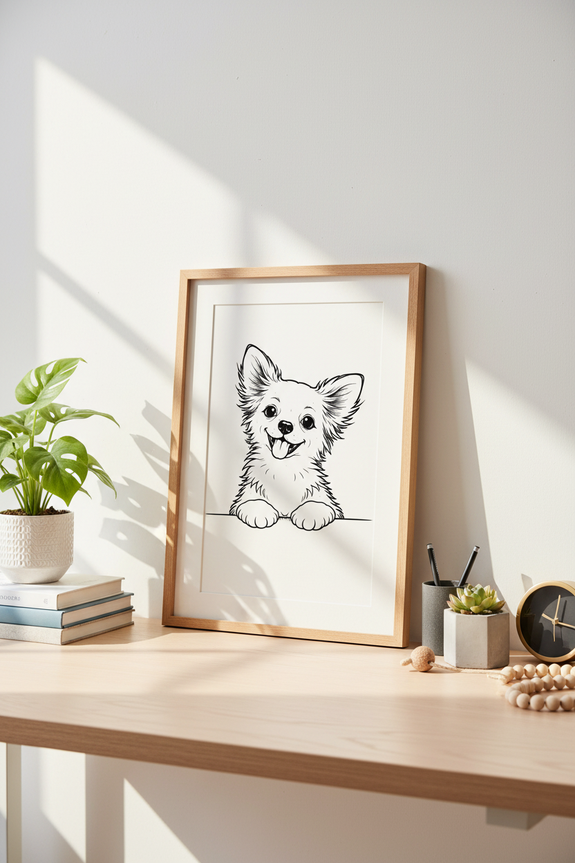Minimalist Cute Puppy Wall Art Print | Kids Room Decor | Whimsical Dog Lover Poster | Unframed, Framed &amp; Digital Art
