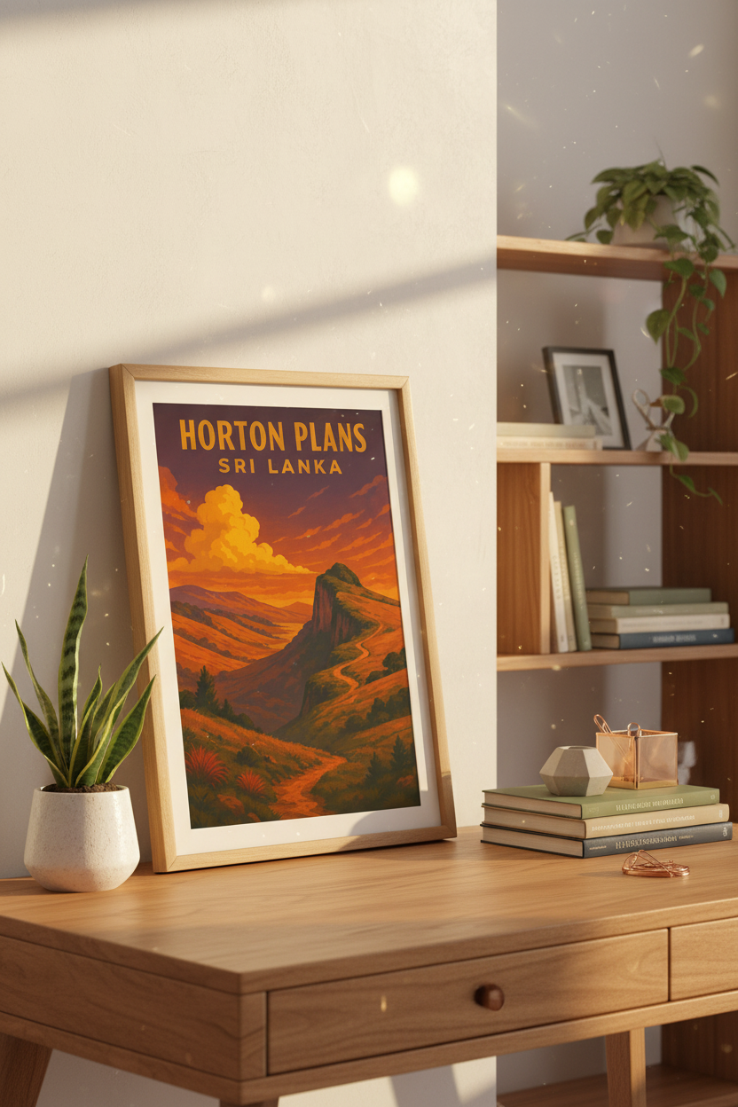 Horton Plains Sri Lanka Travel Wall Art Print | Vintage National Park Poster | Sunset Landscape Decor | Retro Art