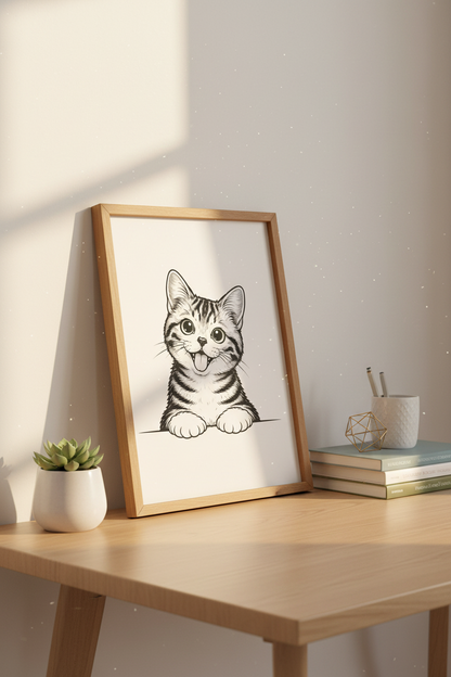 Cute Cartoon Cat Wall Art Print | Kids Room Decor | Whimsical Pet Poster | Kitten nursery art, animal lover gift, digital download