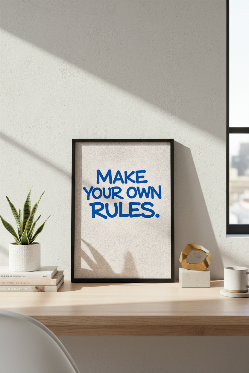 Make Your Own Rules Poster Print | Blue Text Wall Art | Modern Motivational Quote Home Decor | Inspirational Wall Hanging