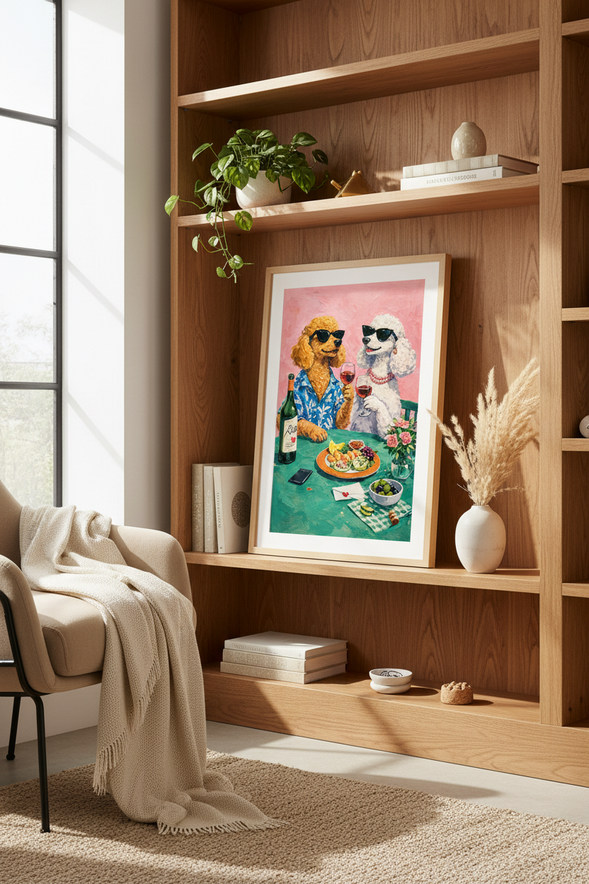 Eclectic Poodle Dog Art Print | Fun Kitchen Decor | Whimsical Animal Poster | Unframed, Framed &amp; Digital Art