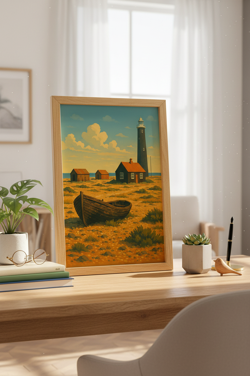 Coastal Lighthouse Wall Art Print | Boho Beach House Decor | Nordic Landscape Poster | Rustic Ocean View | Retro Cottage Core