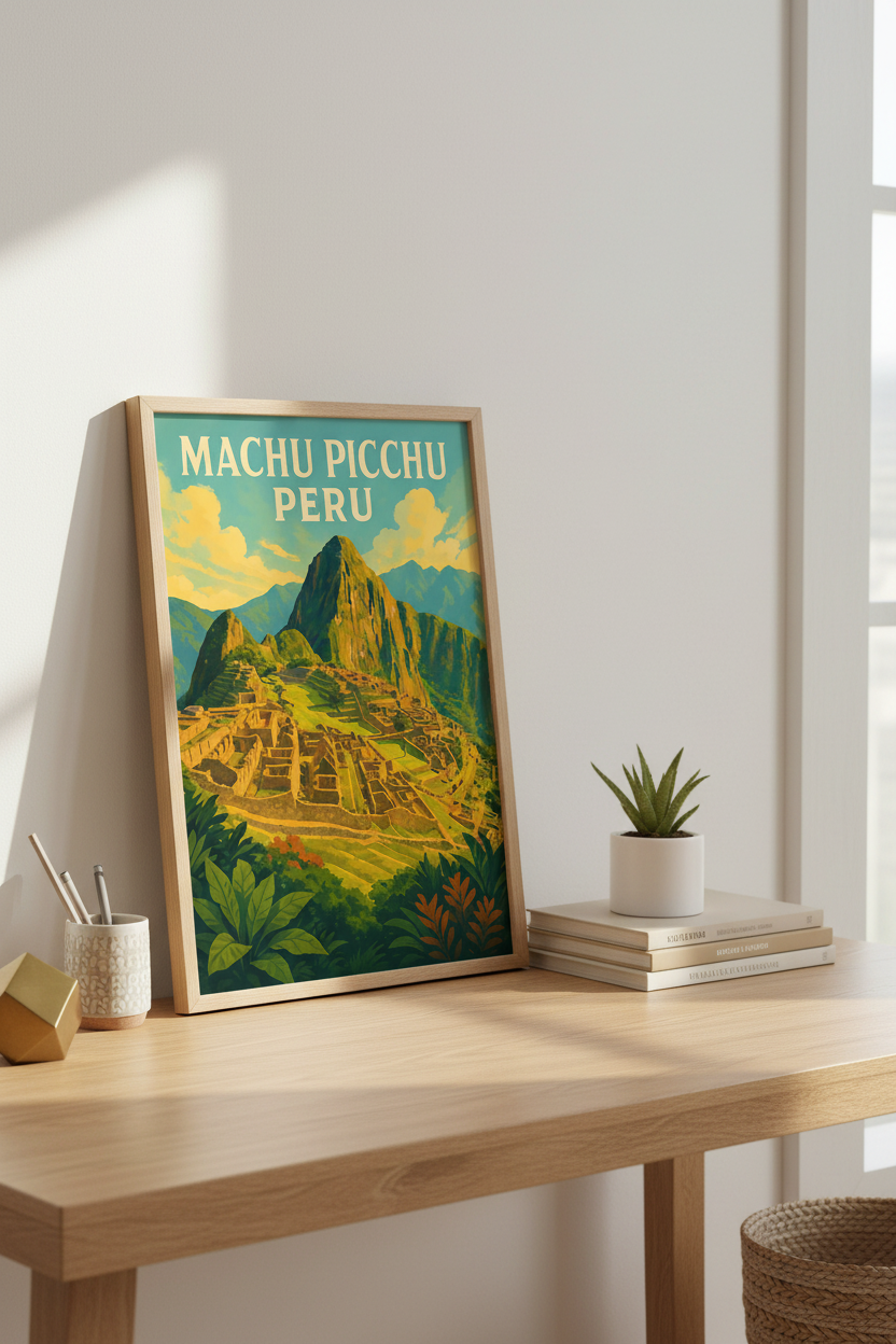 Retro Travel Machu Picchu Wall Art Print | Boho Living Room Decor | Vintage Peru Poster | Unframed Canvas | Framed Art | Digital Download