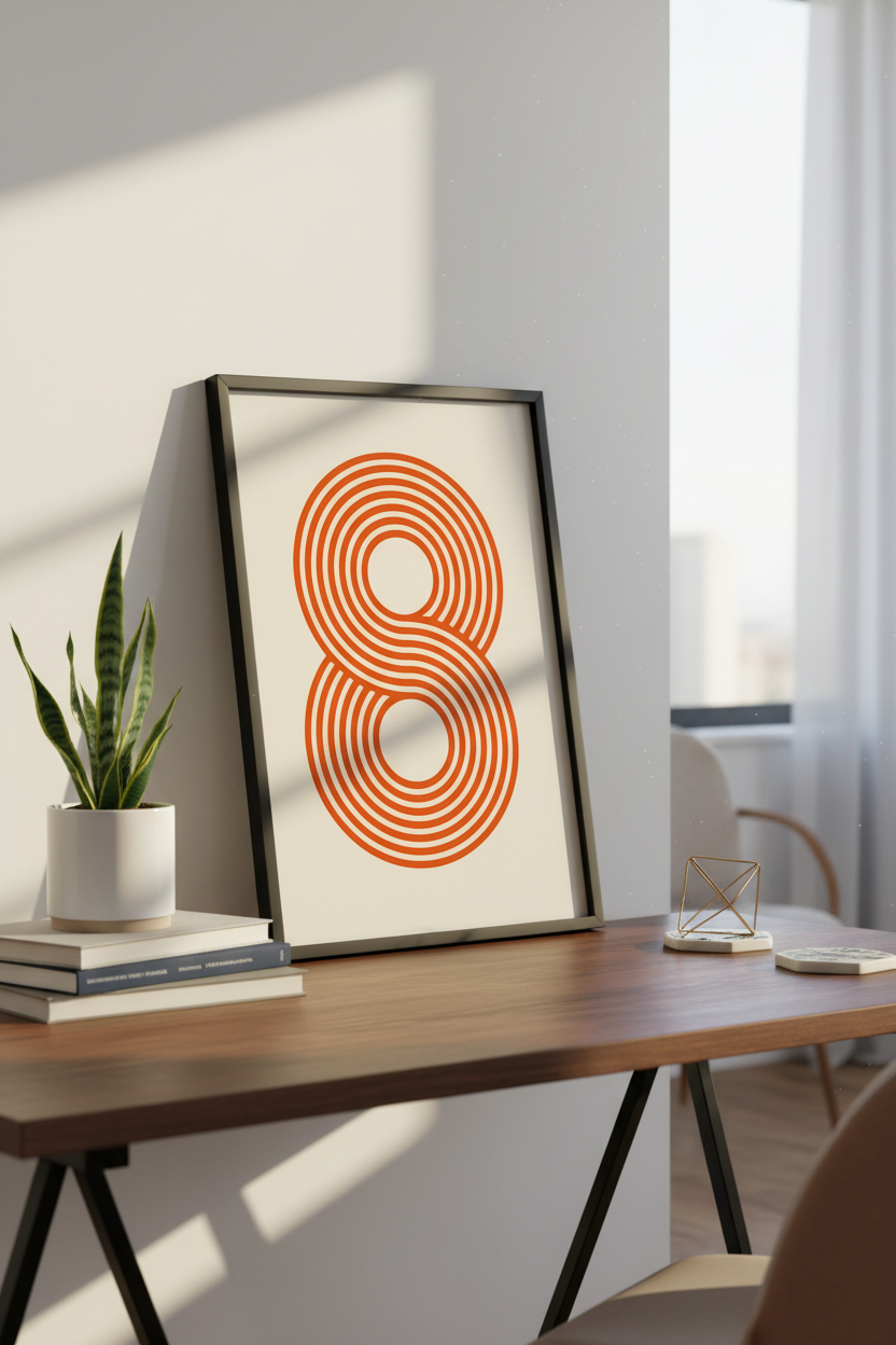 Retro Orange Figure 8 Wall Art Print, Mid Century Modern Abstract Poster, Endless Loop Infinity Graphic Home Decor