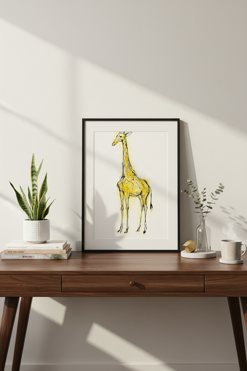 Abstract Giraffe Wall Art Print, Yellow Safari Animal Home Decor, Minimalist Wildlife Poster, Modern Nature Art Print