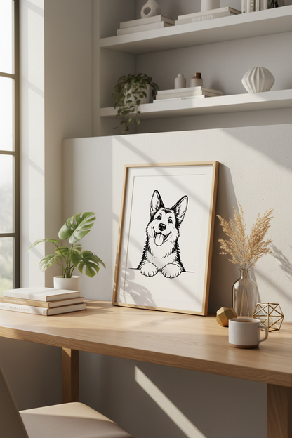 Corgi Outline Wall Art Print | Dog Lover Decor | Minimalist Poster | Cute Pet Print | Happy Corgi Art | Kids Room Decor