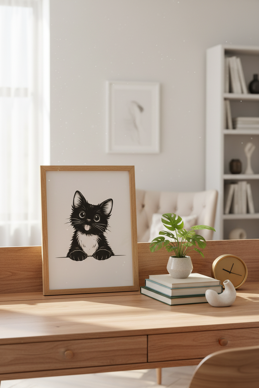 Cute Cartoon Black Cat Wall Art Print | Kids Room Decor | Whimsical Animal Poster | Playful Pet Lover Gift