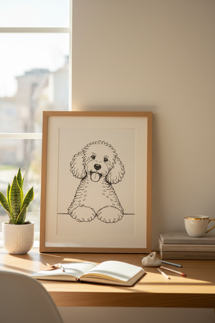 Cute Poodle Wall Art Print | Dog Lover Decor | Minimalist Puppy Poster | Pet Nursery Art | Black and White Dog Drawing