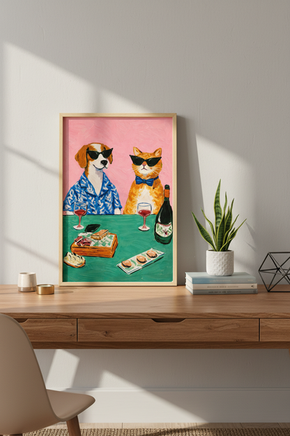 Eclectic Pop Art Dog &amp; Cat Wall Art Print | Kitchen Decor | Whimsical Animal Poster | Unframed, Framed, Digital Download