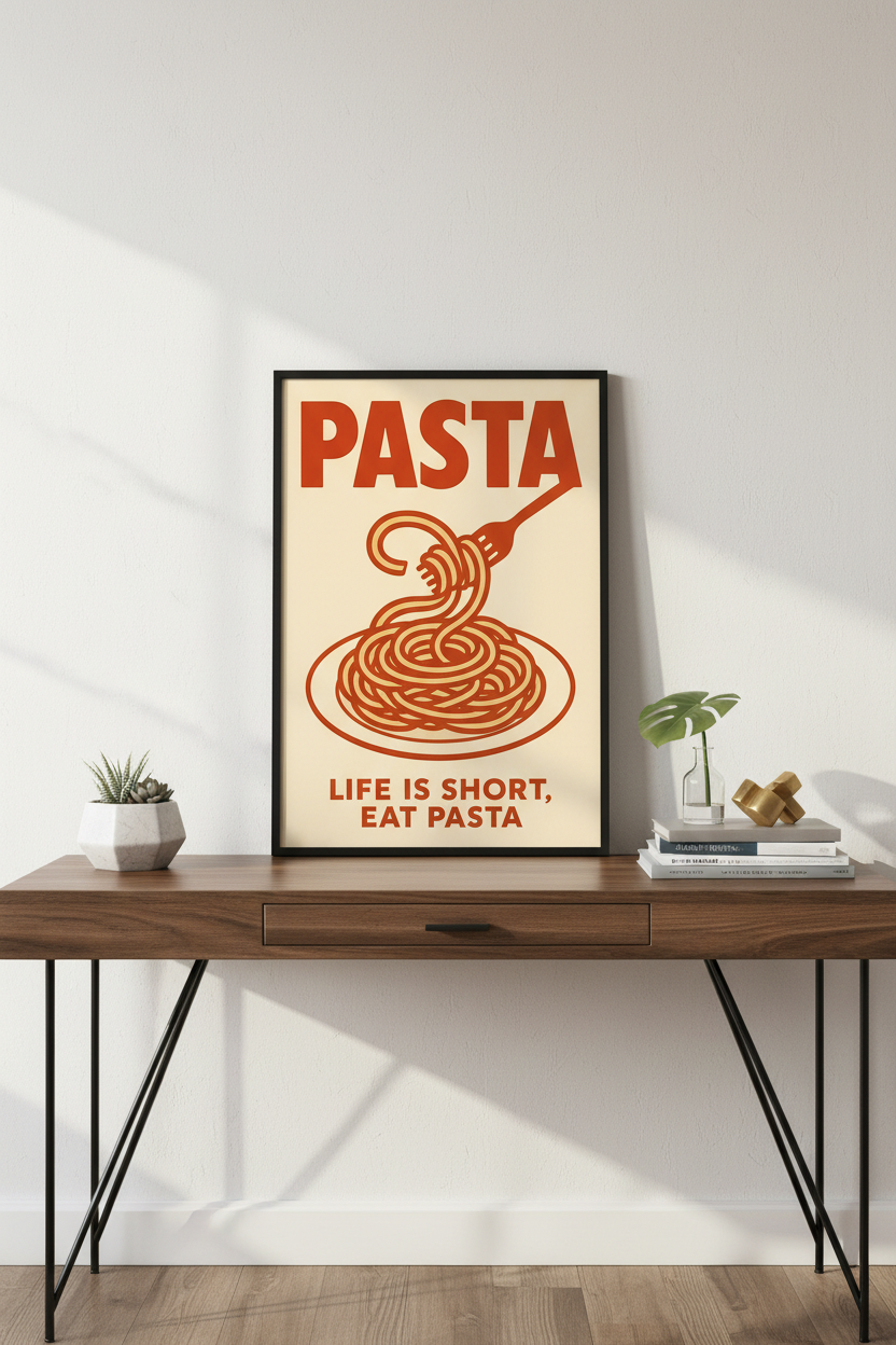 Pasta Wall Art | "Life is Short, Eat Pasta" Print | Retro Kitchen Decor | Foodie Poster | Italian Food Wall Hanging