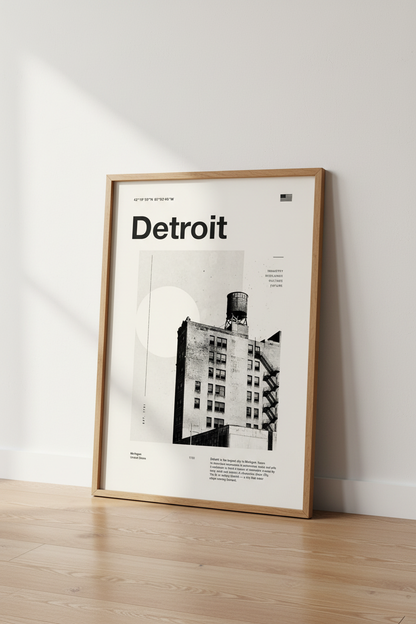 Detroit City Wall Art | Industrial Minimalist Print | Modern Office Decor