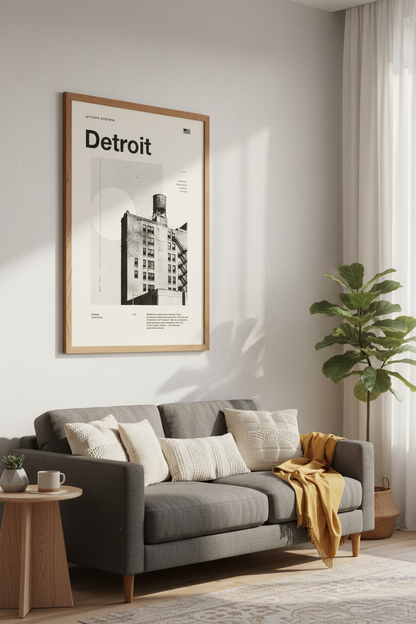 Detroit City Wall Art | Industrial Minimalist Print | Modern Office Decor