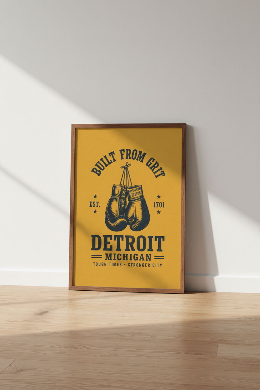 Vintage Detroit Boxing Wall Art | Gym Decor | Grit Aesthetic Poster