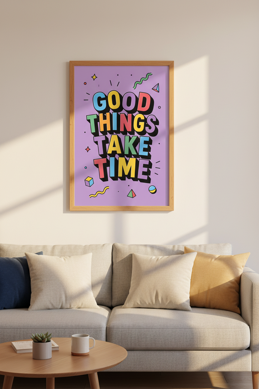 Good Things Take Time Wall Art | Colorful Retro Typography Poster | Office Decor