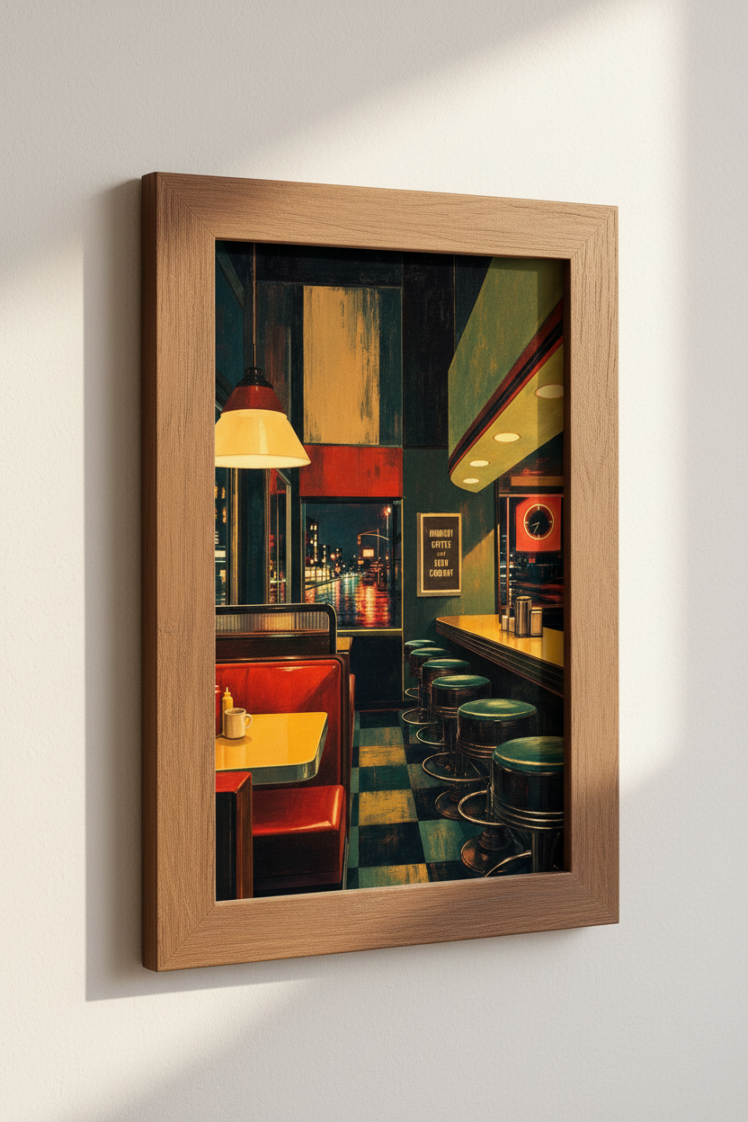 Night Diner Wall Art | Retro City Cafe Poster, Mood Kitchen &amp; Dining Room Decor