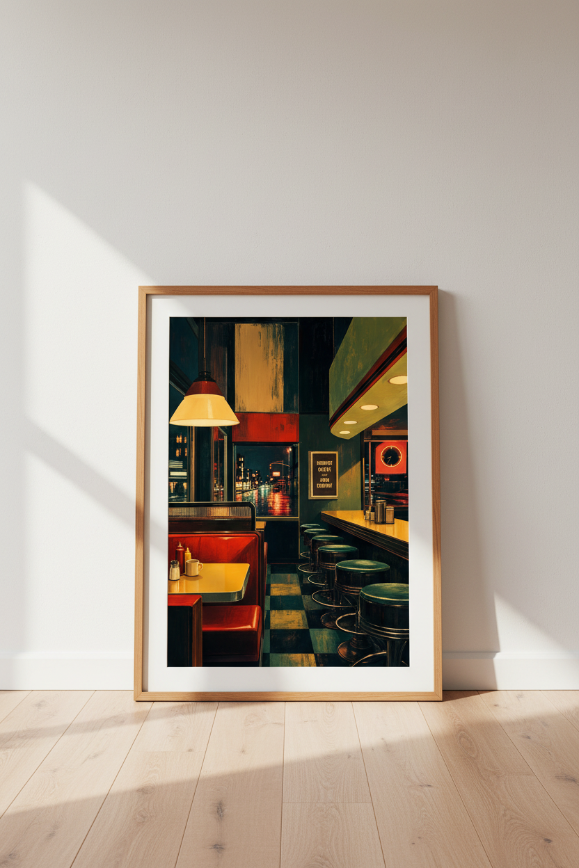 Night Diner Wall Art | Retro City Cafe Poster, Mood Kitchen &amp; Dining Room Decor