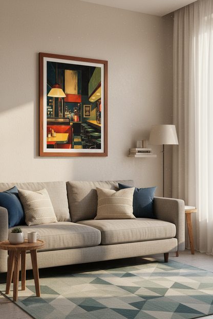 Night Diner Wall Art | Retro City Cafe Poster, Mood Kitchen &amp; Dining Room Decor