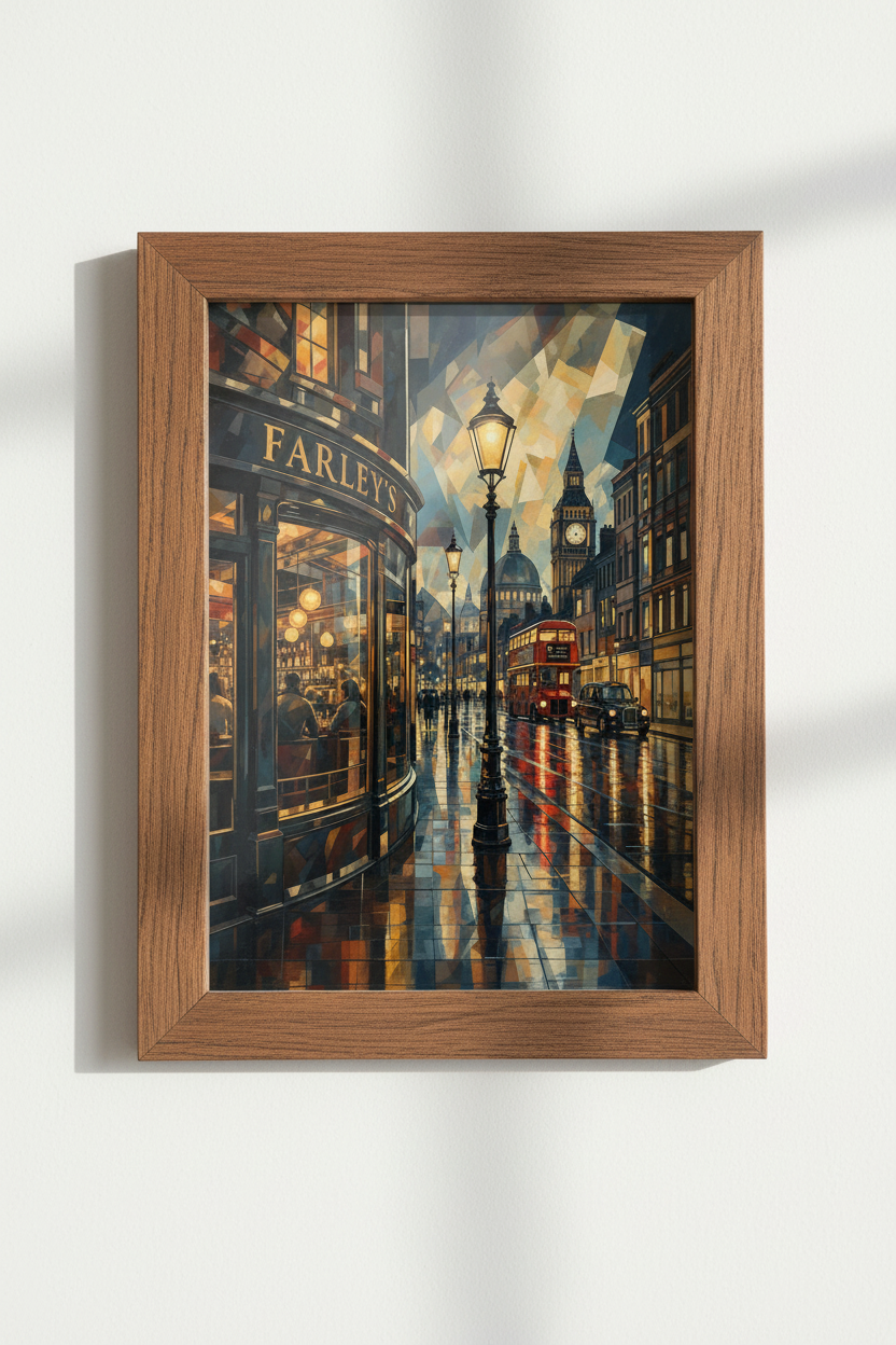 London Street Scene Wall Art | Cubist Cityscape Print, Pub &amp; Big Ben Poster