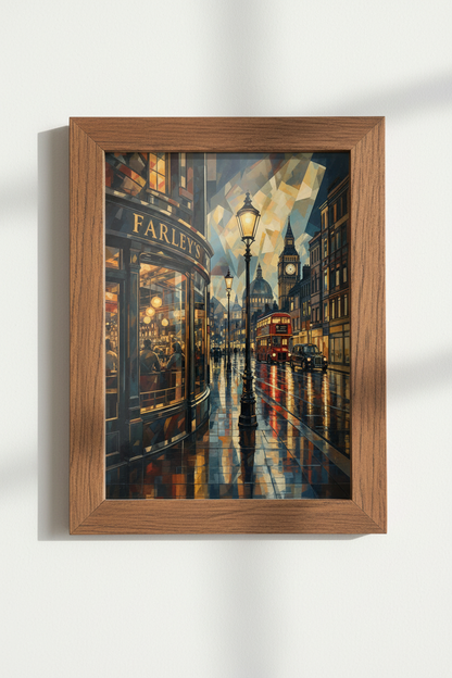 London Street Scene Wall Art | Cubist Cityscape Print, Pub &amp; Big Ben Poster