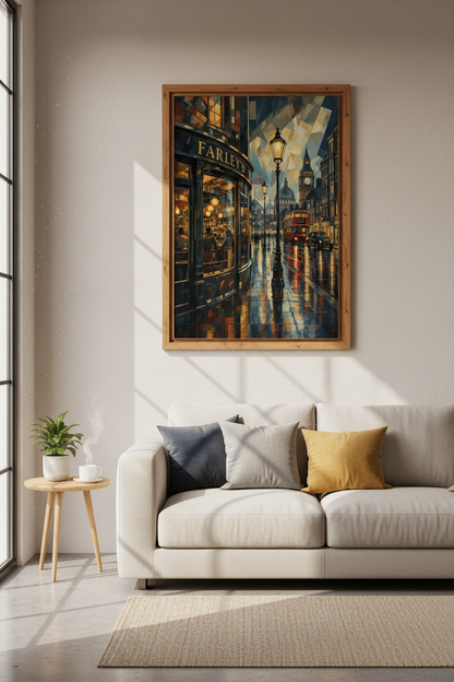 London Street Scene Wall Art | Cubist Cityscape Print, Pub &amp; Big Ben Poster
