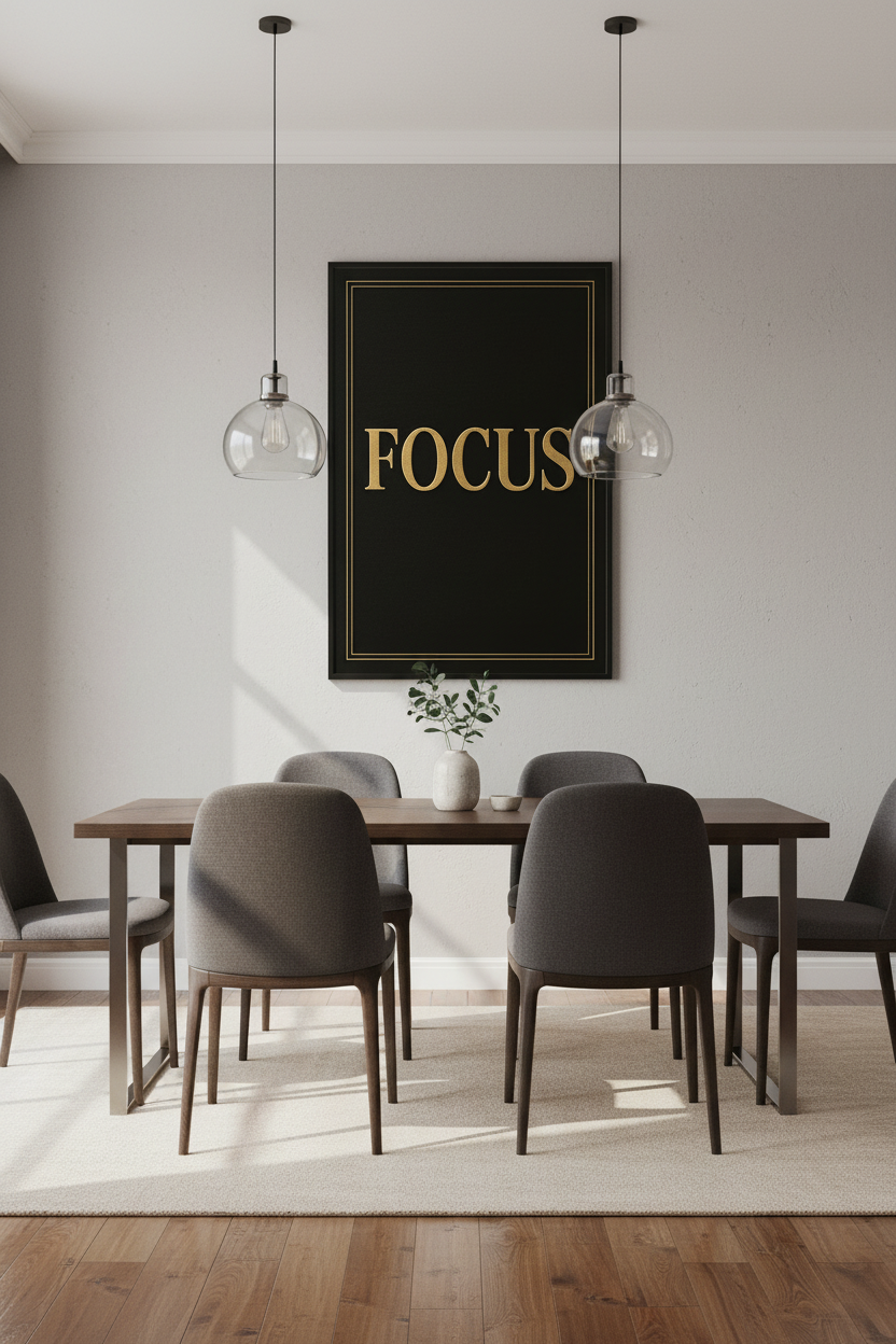 Focus Gold Lettering Wall Art Poster Print | Black Motivational Home Decor | Modern Typography Wall Hanging Art Print