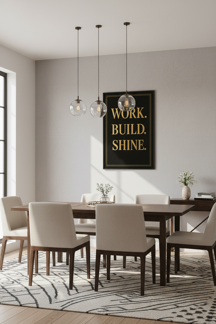 Work Build Shine Wall Art Print | Motivational Quote Poster | Gold Lettering Home Decor | Black &amp; Gold Inspiration Wall Hanging