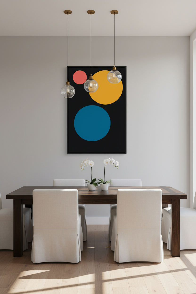 Minimalist Abstract Circles Wall Art Print | Mid Century Modern Geo Poster | Black, Yellow, Teal, Coral Home Decor