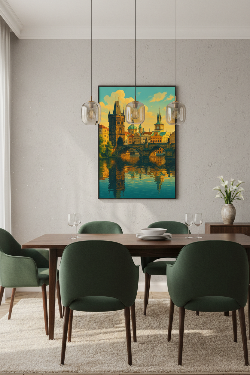 Prague Cityscape Framed Wall Art | Charles Bridge Decor | Travel Aesthetic Poster Print | Ready to Hang Scenic Art