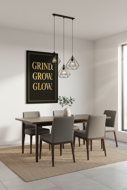 Grind Grow Glow Wall Art Print | Motivational Home Decor | Gold Quote Poster | Inspirational Art Print Success Entrepreneur Gift