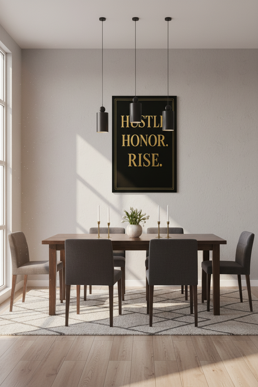 HUSTLE. HONOR. RISE. Wall Art Print | Motivational Office Decor Poster | Black and Gold Typography Wall Hanging
