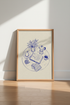 Still Life Coffee & Book Sketch | Blue Ink Minimalist Print, Kitchen & Cafe Decor