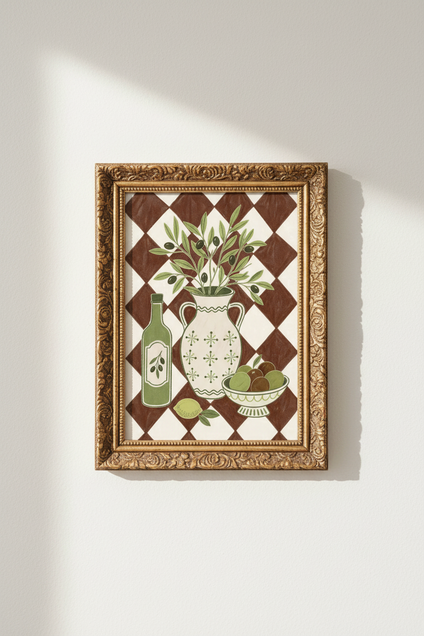 olive leaf art | Vintage botanical print, emerald greens | Kitchen decor