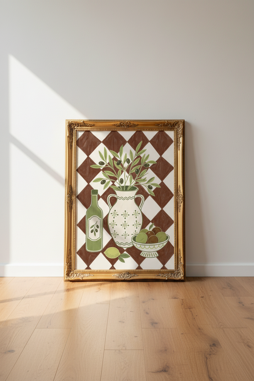 olive leaf art | Vintage botanical print, emerald greens | Kitchen decor