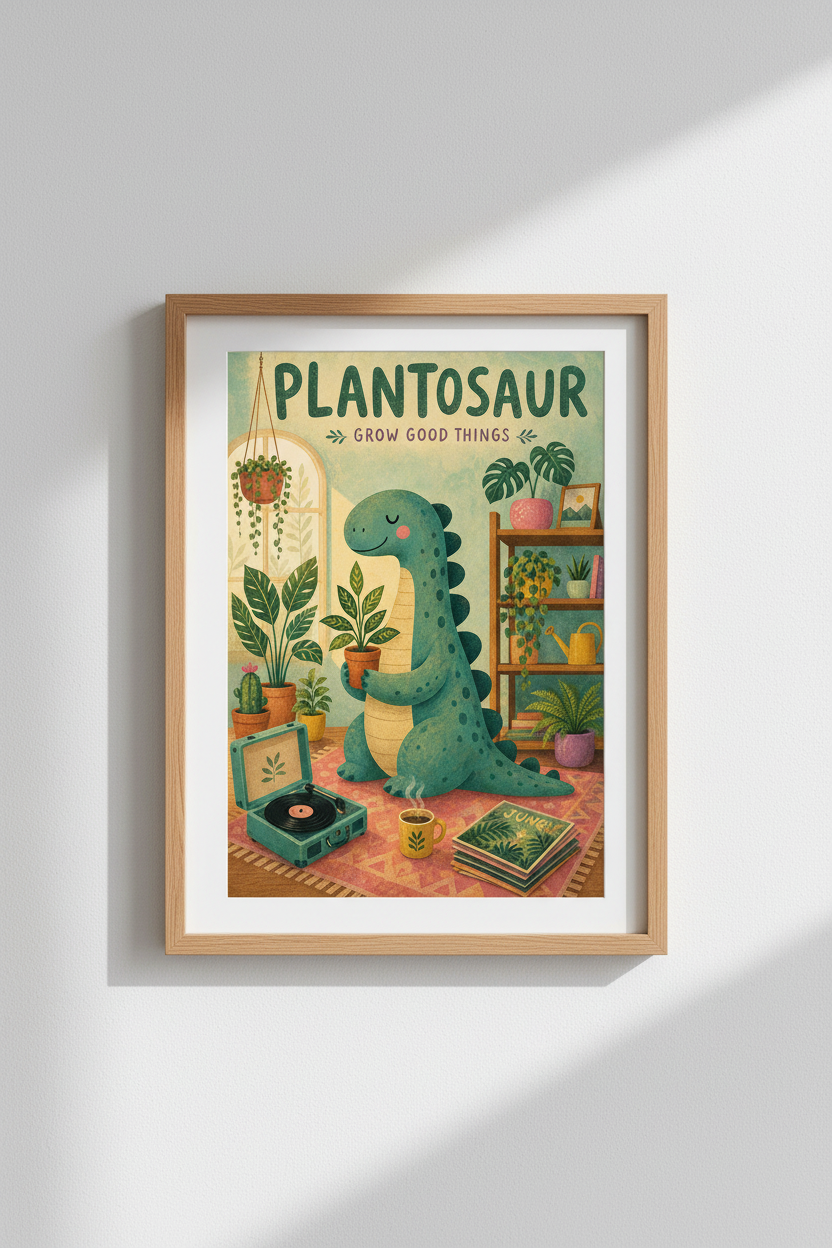 Dinosaur Nursery Decor | Cute Plantosaur Wall Art Print, Sage Green Kids Room Poster