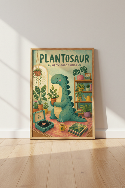 Dinosaur Nursery Decor | Cute Plantosaur Wall Art Print, Sage Green Kids Room Poster
