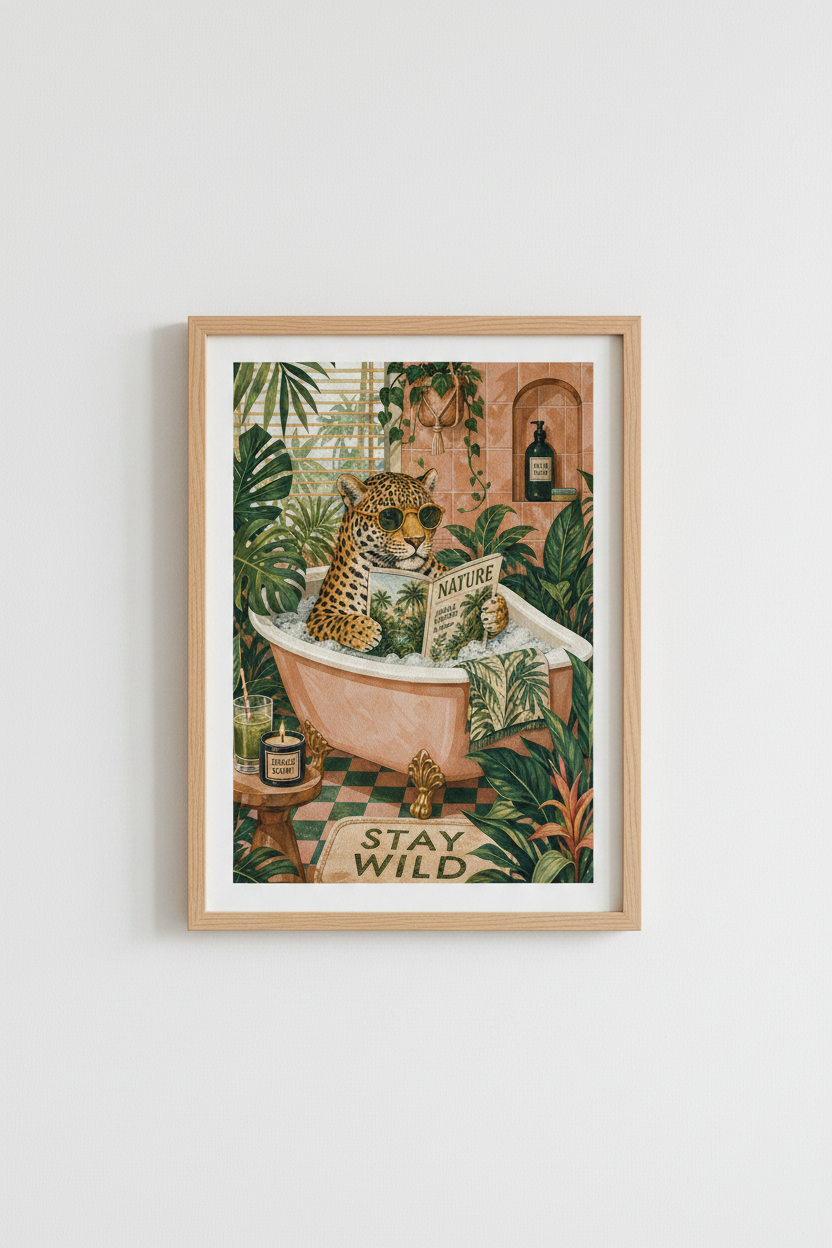 Leopard Bathroom Art Print | Maximalist Jungle Decor | Aesthetic Bath Poster