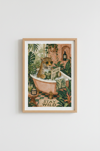 Leopard Bathroom Art Print | Maximalist Jungle Decor | Aesthetic Bath Poster