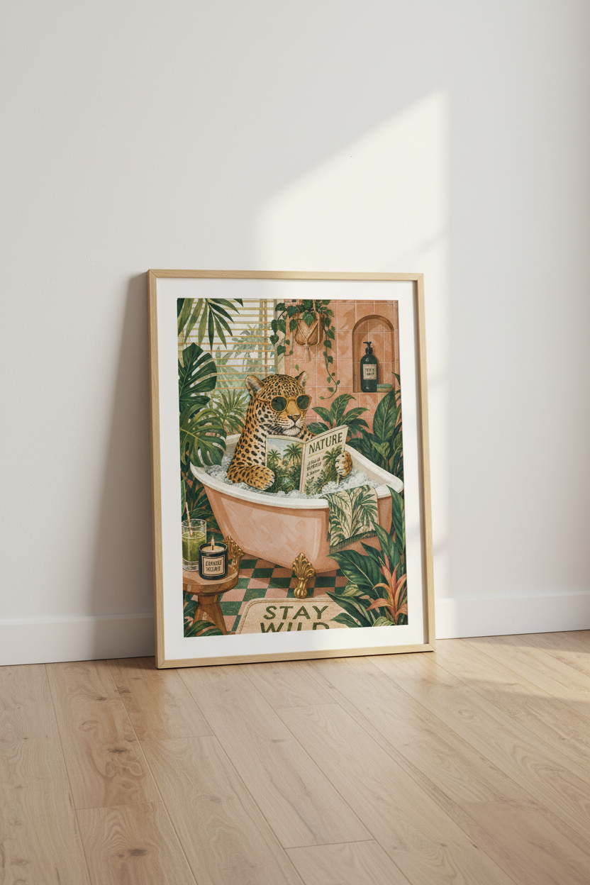 Leopard Bathroom Art Print | Maximalist Jungle Decor | Aesthetic Bath Poster