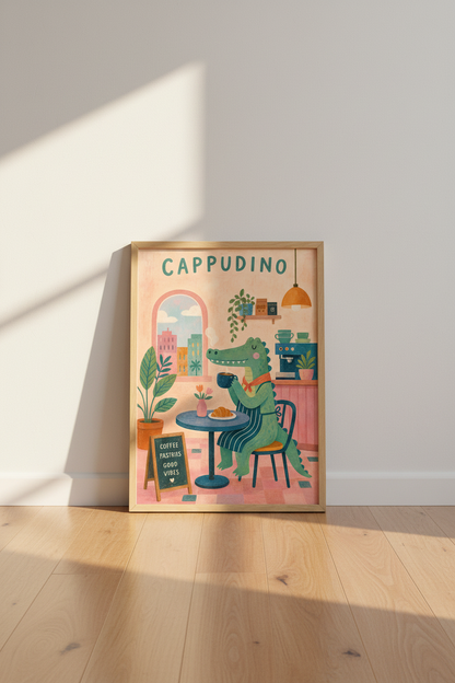 Whimsical Cafe Wall Art | Crocodile Coffee Shop Poster, Kitchen &amp; Dining Decor