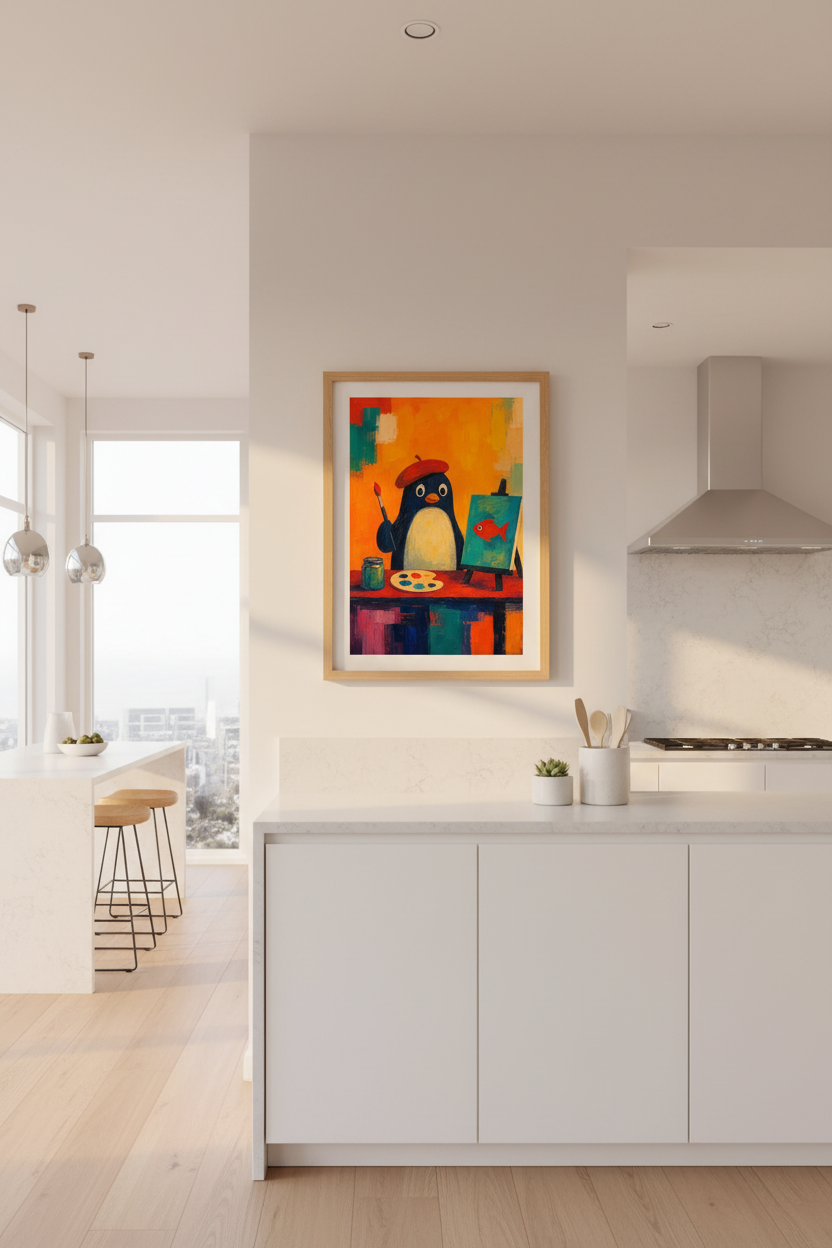 Whimsical Penguin Art | Artist Penguin Poster | Nursery &amp; Playroom Decor